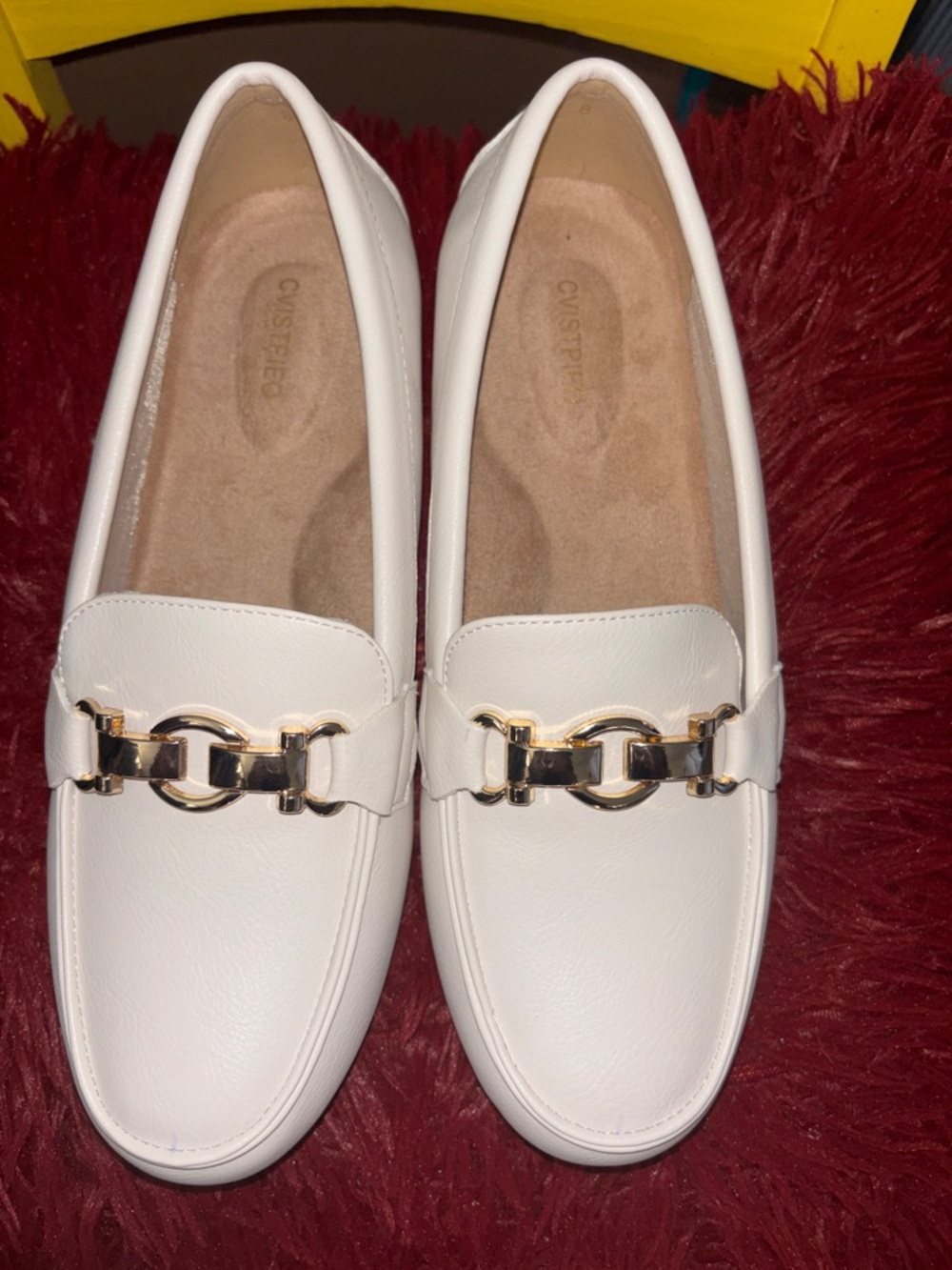 Women's White Loafers with Gold Chain Accent